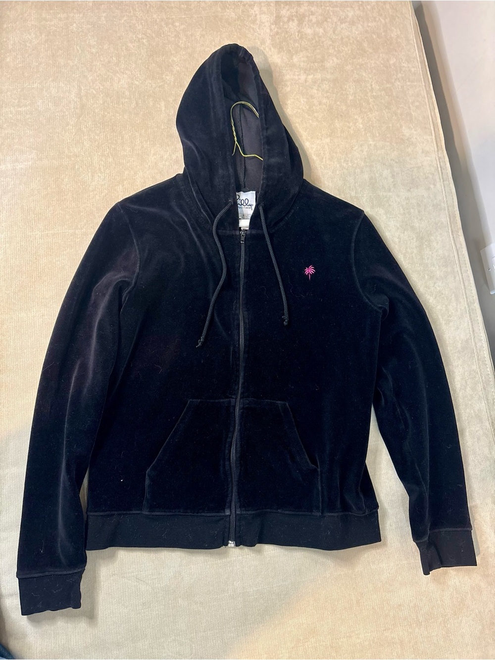 Lilly Pulitzer Black Velour Zip Hoodie with Pink Accent